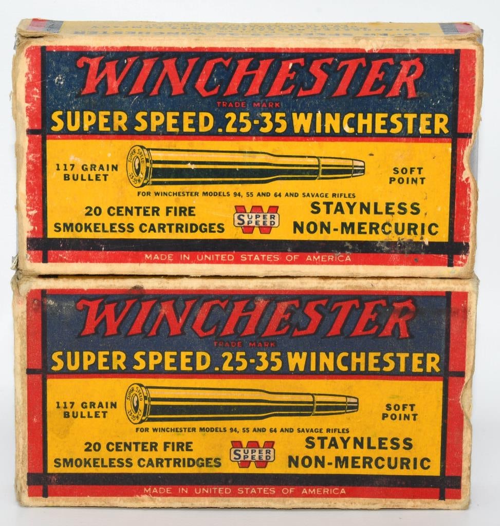 2 Collector Boxes Of Winchester .25-35 Win Ammo: Greetings, valued collectors! Immerse yourselves in the captivating world of firearms history with this extraordinary find ? not one, but two collector boxes of Winchester .25-35 Win Ammo. This exclus