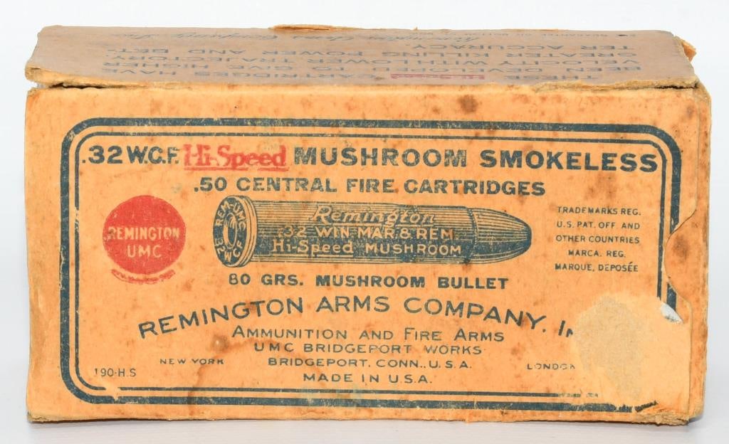 Rare Collector Box Remington UMC .32 WCF Ammo: Hello, esteemed collectors! Get ready to indulge in the thrill of discovery with this rare collector box of Remington UMC .32 WCF Ammo. Within this highly sought-after box, approximately 36 rounds awa