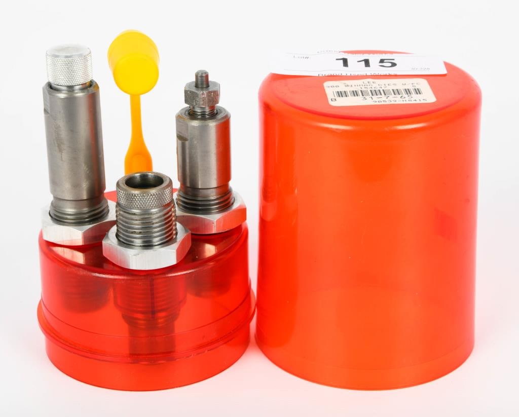 Lee Precision .300 win mag Dies w/Powder Dipper: Lee Precision .300 win Mag Dies w/powder Dipper and storage container in like new pre owned condition, please refer to pictures when bidding. one die shows .300 WM-H0, the other die shows Lee-300 mag-