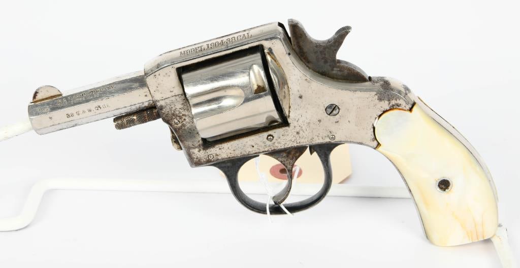 Harrington & Richardson 1904 Double Action .38 Cal: Up Next We Have an Old Harrington & Richardson 1904 Double Action Revolver Chambered for .38 Caliber, 2 1/2" Octagon Barrel, Pearl Grips with Chips Absent.