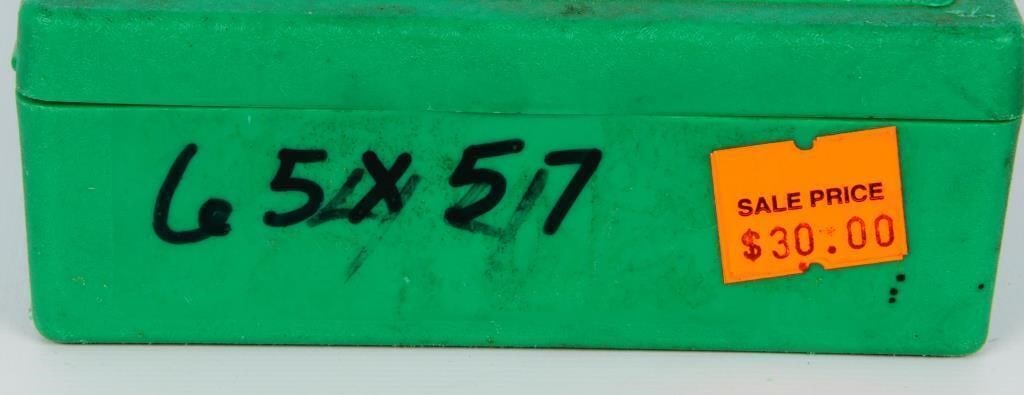 2 C&H Full Length Reloading Dies For 6.5x57mm: 2 C&H Full Length Reloading Dies For 6.5x57mm, one die is a seater and one die is a sizer, both are in real nice pre owned condition, they come stored in an RCBS green storage container, please refer 