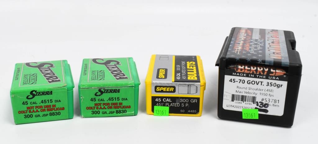 Approx 430 Count Of .45 Cal & .45-70 Bullet Tips: Attention, valued bidders! We present a substantial offering: an approximate quantity of 430 count .45 Cal and .45-70 Reloading Bullet Tips. This lot comprises approximately 300 count of .45 Caliber 3