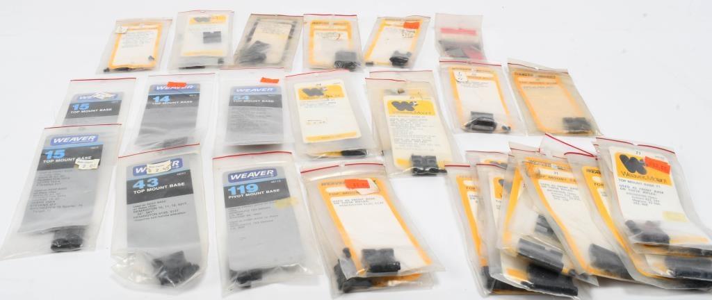 Various NOS of Weaver Mounts & Bases: 10 Weaver mount top mount base 71, used as front base on these rifles, Browning (sako action) 222,222 magnum, 22-250 243 and 308 2 Weaver Mount top mount base 21 used as front base on H&R, Marlin, Mos