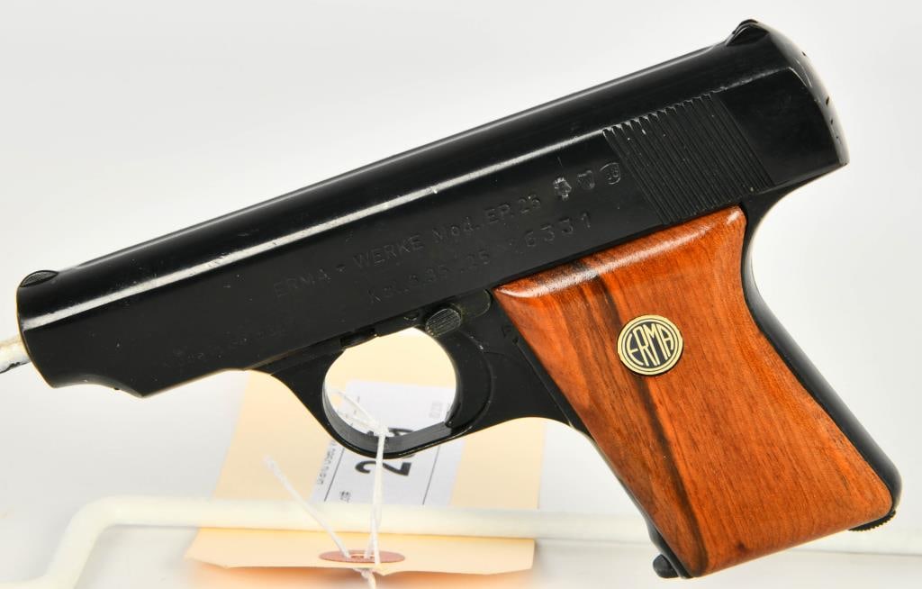 Erma Werke Model EP 25 Semi Auto Pistol .25 ACP: Up Next We Have a Erma Werke Model EP 25 Semi Auto Pistol Chambered in 6.35, (.25 ACP) Made in Germany, It Comes With One Magazine, Overall Appears in Good Condition.