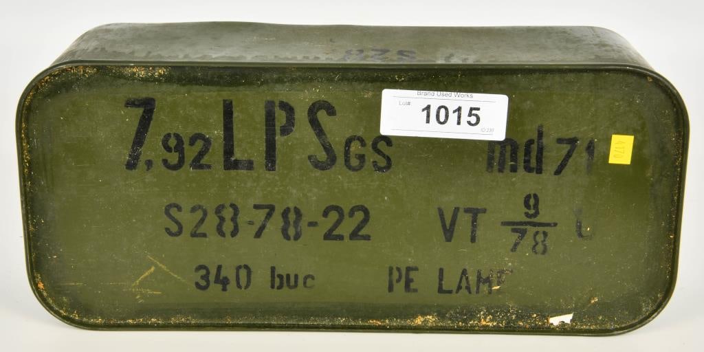340 Rd Sealed Spam Can Of 8mm Mauser Ammo: Greetings, esteemed bidders! Available for auction is a sealed spam can containing 340 rounds of 8mm Mauser ammunition, marked LPSgs. This well-preserved collection is perfect for collectors and enthu