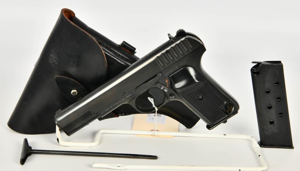 Polish TT-33 Tokarev 7.62x25 Semi Auto Pistol: Up Next We Have an Excellent Unissued Polish TT-33 Tokarev semi-automatic pistol, That Comes as a Whole Kit With Leather Holster, Cleaning Rod, and Two Magazines. Chambered in 7.62x25 caliber, Dated 1