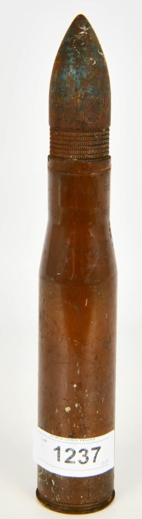 1943 37mm M17B1 Demilled Artillery Shell: 37mm Demilled Artillery Shell with M17B1 Steel Case. Dated 1943
