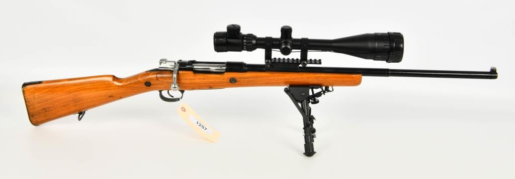Mauser Espanol Model 1893 Lowe Berlin Sporter: Up Next We Have a Mauser Espanol Model 1893 Lowe Berlin Sporter Rifle Chambered in 7MM, Not C&R Eligible, Sporterized Condition, and Comes With a CvLife Bipod and 6-24X50 AOEG Scope.