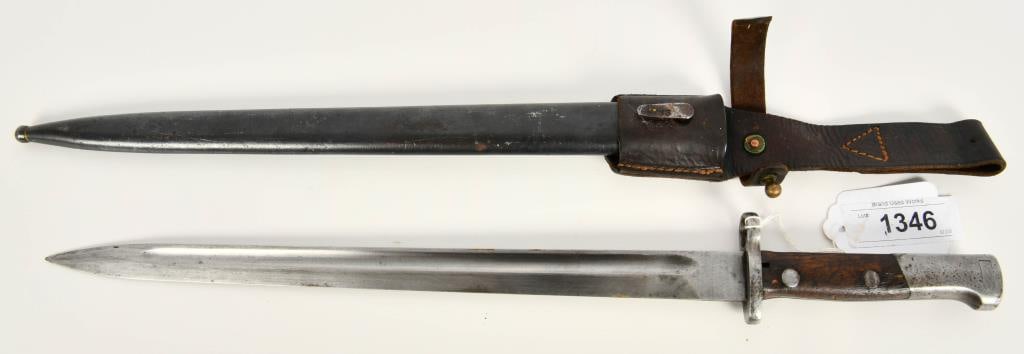 Czech VZ24 Mauser Bayonet w/Scabbard & Frog: Czech VZ24 Mauser Bayonet w/Scabbard and Frog, this bayonet comes with an blade of 15.25" in length and an overall size 21" non matching numbers on the bayonet and the scabbard, the leather frog appea