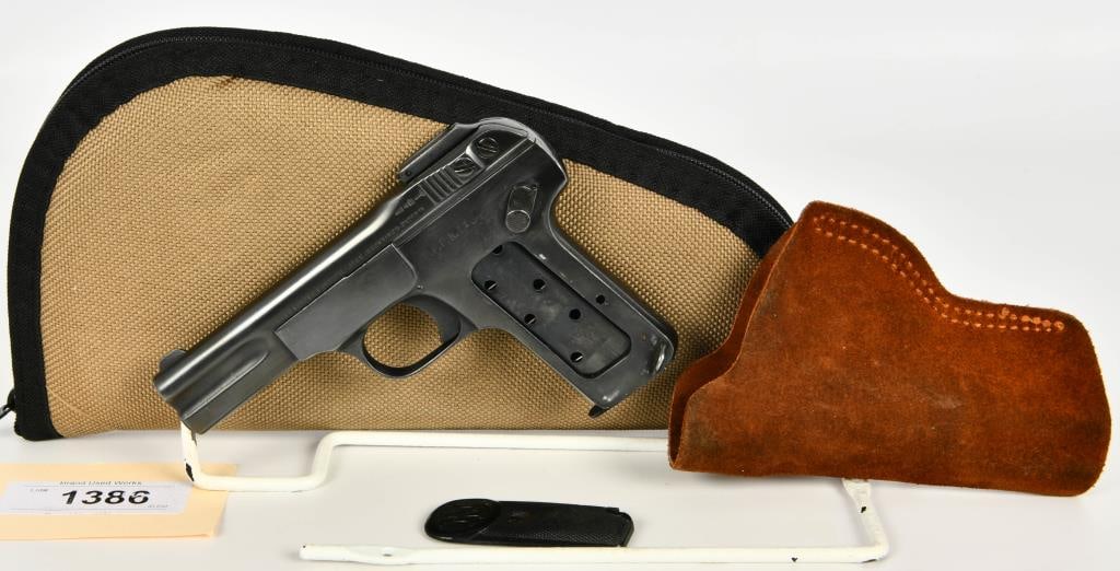 FN/Browning 1900 with German Police Markings: Up Next We Have a Cool FN / Browning 1900 Semi Auto Pistol with German Police Markings, It Appears as F.P.P.K. No. 64. Left Grip Panel Not Atrached, Comes With One Magazine,Comes in a Holster WIth a S