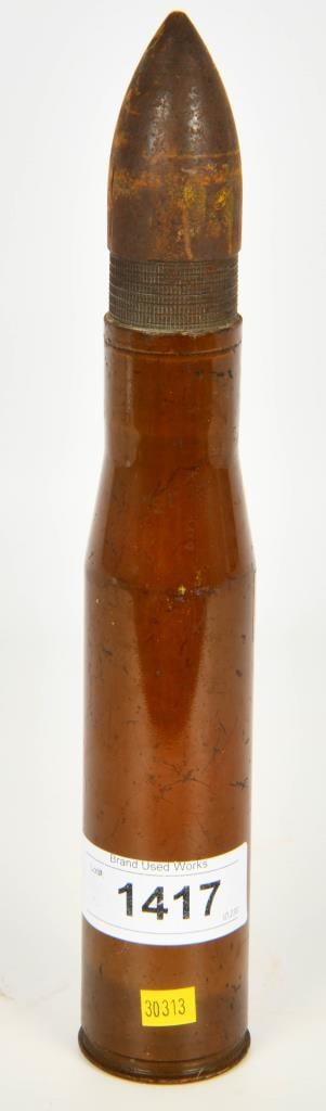 1943 37mm M17B1 Demilled Artillery Shell: 37mm Demilled Artillery Shell with M17B1 Steel Case. Dated 1943