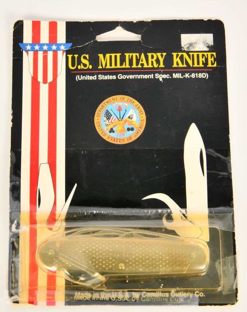 U.S. Military Knife Camillus Cutlery: lot contains a United States Military Knife Made in the U.S.A by Camillus Cutlery, Military Specification MIL-K-818D has been a U.S. Government items since 1944. Camillus Cutlery Co. the largest singe