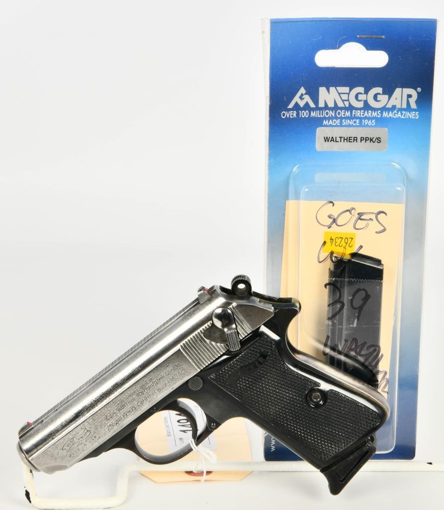 Walther PPK/S Semi-Automatic Pistol 9mm Kurz: Up Next We Have a Walther PPK/S Semi-Automatic Pistol Chambered in 9mm Kurz (.380 ACP) Marked Interarms, It Comes With Two Magazines, Duotone Frame/Slide Overall Appears in Good Condition.