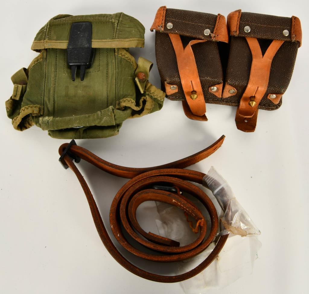 Mosin Nagant Ammo Pouch & AR-15 Magazine Pouch: Greetings Bidders! Up for auction is a set that includes a Mosin Nagant ammo pouch, an AR-15 magazine pouch, and an adjustable leather belt.