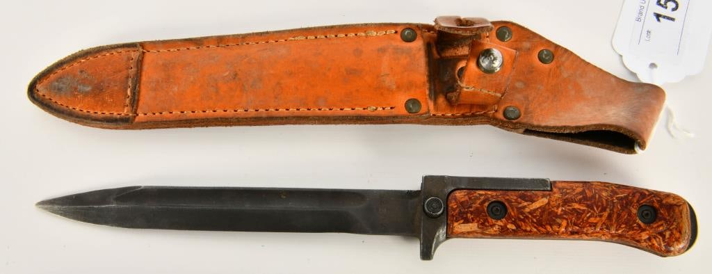 Czech VZ58 Military Combat Knife Bayonet & Sheath: Original Czech VZ 58 Republic Combat knife Bayonet with a 6 3/4 " Blade, this blade has a serial number X6226 on one side and 181 on the other side of the tang, the overall length of bayonet / knife i