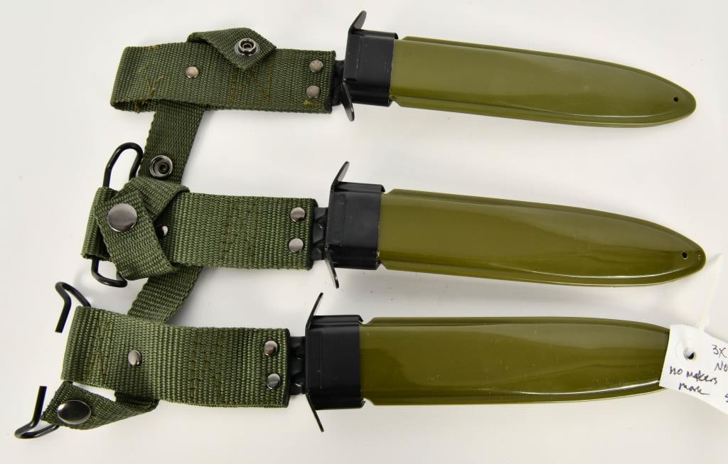 (3) NOS USM8A1 Scabbards: lot contains three new old stock USM8 A1 Scabbards - appear they could be repros?? refer to pictures when bidding to make your own determination of authenticity, no makers mark shown on any of the thr