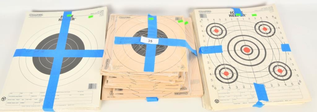 Large lot of Champion Paper Targets sm/med/lg: lot contains Small/Medium/Large Paper Targets 17 pkg Champion NRA B-8(C) 25 Yard Rapid Fire Pistol Target official competition targets 4 large pkgs CHAMPION TARGETS NRA GTQ4 100YD S/B T/Q 12PK 12 pkds