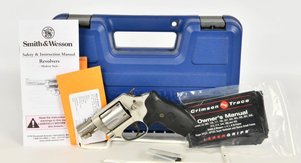 Smith & Wesson Model 637-2 Airweight Revolver .38: Up Next We Have a Smith & Wesson Model 637-2 Airweight Revolver Chambered For .38 Special +P, 5 Shot Revolver Equipped With Crimson Trace Grips, and Comes in The Factory Hardcase WIth Paperwork.