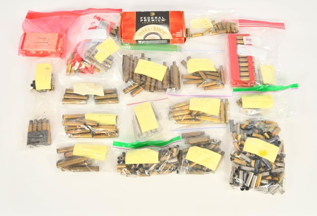 Large Lot of Various Caliber Empty Brass Casings: Hello, reloading enthusiasts! Heres a fantastic opportunity to acquire a large lot of various caliber empty brass casings, including calibers like .38 SPL, 7mm, .32 S&W Long, .38 - 55, 9mm, .45 - 90, 