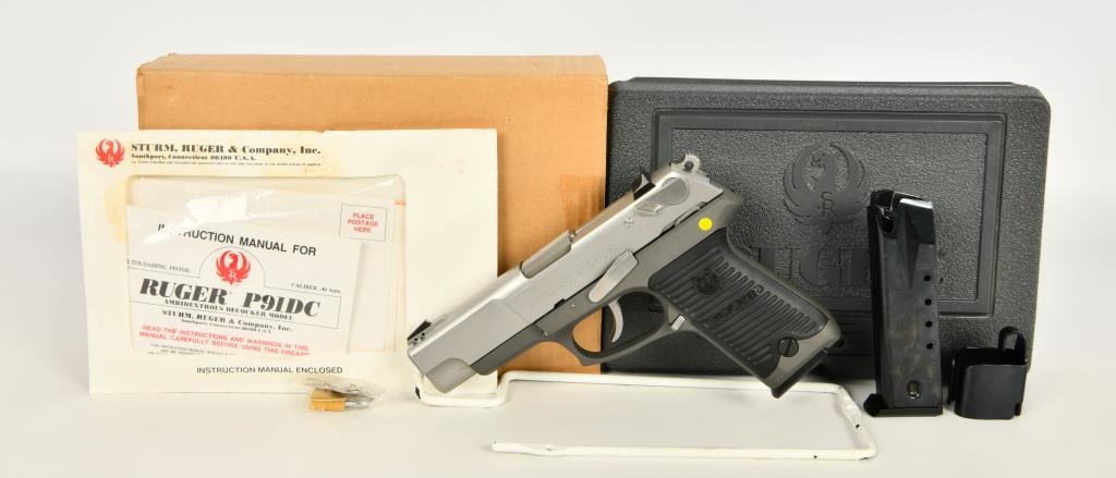 Ruger Model P91DC Semi Auto Pistol .40 S&W: Up Next We Have a Ruger Model P91DC Semi Auto Pistol Chambered in .40 S&W. This is a Double/Single action pistol, with decocker, Comes With Two Factory Magazines, Paperwork, and Factory Hardcase and S
