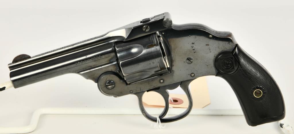 Harrington & Richardson Top Break Hammerless .38: Up Next we have a Harrington & Richardson Model 2 Top Break Hammerless Revolver Chambered in .38 S&W, 5 Shot Fluted Cylinder. Original Grips With Target Scene, 3 1/4" Barrel, Serial #179427, Pistol Ap
