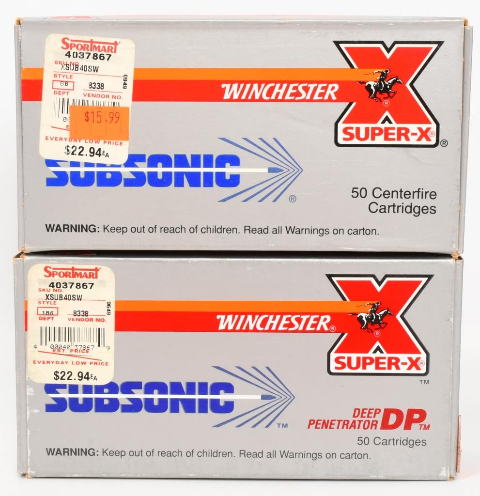 100 Rounds Of Winchester .40 S&W Subsonic Ammo: Welcome, auction enthusiasts! Up for bid are 100 rounds of Winchester .40 S&W Subsonic ammunition, featuring 180-grain jacketed hollow points from the Super-X line.