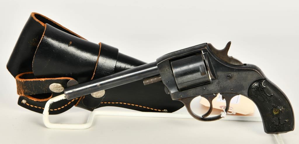 Harrington & Richardson Victor Pocket Revolver: Up Next We Have a Harrington & Richardson Victor Pocket Revolver Chambered in .38 S&W, 4 1/2" Barrel, Original Grips Right Panel has a Chip Absent, Unfluted Cylinder, Leather Holster, Appears In Overa