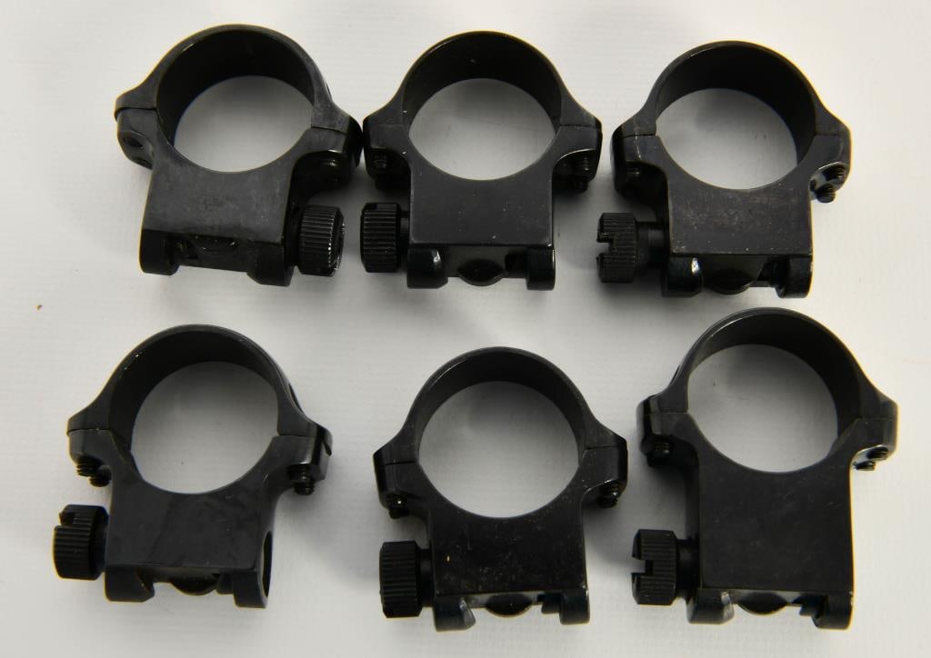 (3) sets of 1" Riflescope Rings, one is high rise: lot contains three sets of the 1" riflescope rings with their screws, all come matte black, one set is a high rise ring. all in nice pre owned condition please refer to pictures when bidding this lot