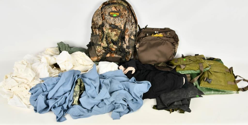 Huge Lot of Various Style Shirts, Helmet Covers &: Heres an extensive lot featuring a variety of shirts, helmet covers, and a military life jacket. The collection includes numerous styles of shirts, primarily in size M, various helmet covers, and one 