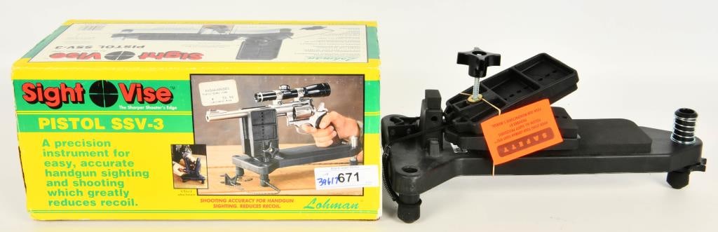 Lohman Sight Vise Pistol SSV-3 Sharp shooters Edg: Lohman Sight Vise Pistol SSV-3 appears new or like new in the box, sturdy construction, increases shooter confidence, lightweight and portable for both men and women, stable for shooting, cleaning or 