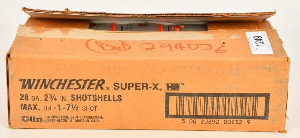 250 Round Case of Winchester Super-X High Brass 28: Up Next We Have a 250 Round Case of Winchester Super-X High Brass 28 Gauge, 2 3/4", Max Dr 1oz, 7 1/2 Shot.