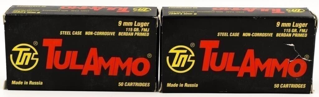 100 Rounds Of Tulammo 9mm Luger Ammunition: TulAmmo 9mm Pistol Ammunition Steel Case FMJ, 115 Grains Unequaled Value! Unquestioned Performance!Try some TULAMMO, manufactured at the Tula Cartridge works in Russia. Founded in 1880, Tula Cartridge