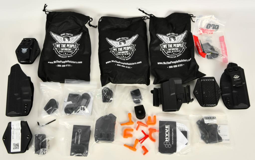 2 Pole Craft Holsters & 1 Sig Sauer Kydex Holster: Check this out, bidders! Up for auction are two Pole Craft holsters and one Sig Sauer Kydex holster, along with "We The People" Kydex universal magazine holsters. This lot is perfect for those looking