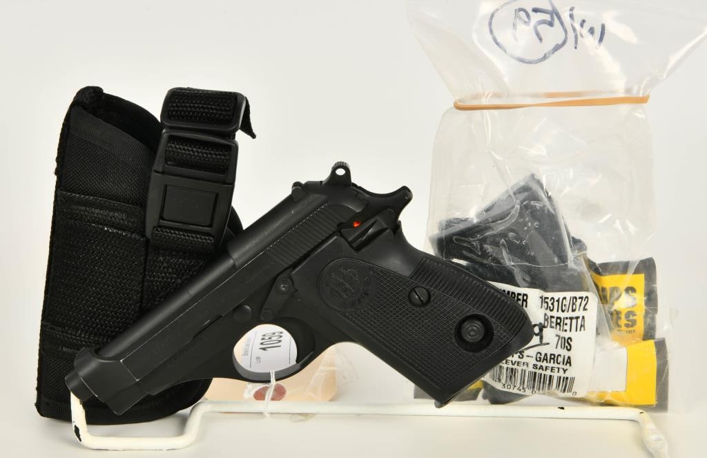 Beretta Model 70 S .380 Semi Auto Pistol: Up Next We Have a Beretta Model 70 S Semi Auto Pistol Chambered in .380 ACP, Fitted with a 3 1/2 inch barrel, Checkered black plastic grips and Comes With an Additional Grip, Holster, and built on a s