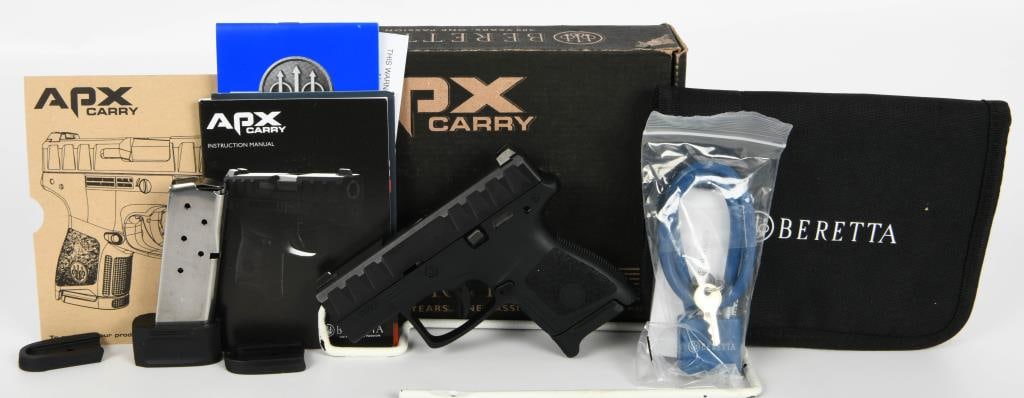 Beretta APX A1 Carry Semi Auto Pistol 9mm: Up Next We Have a Beretta APX A1 Carry Semi Auto Pistol Chambered in 9mm, It Comes in The Factory Box With Carry Pouch, Two Magazines, Lock, and Paperwork. It Appears in Excellent Like New Condition.