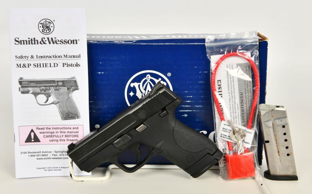 Smith & Wesson M&P 9 Shield Semi Auto Pistol 9MM: Up Next We Have a Smith & Wesson M&P 9 Shield Semi Auto Pistol Chambered in 9mm, It Comes in The Factory Box With Two Magazines, Paperwork, and Lock. Appears in Excellent Condition, More From The Inte