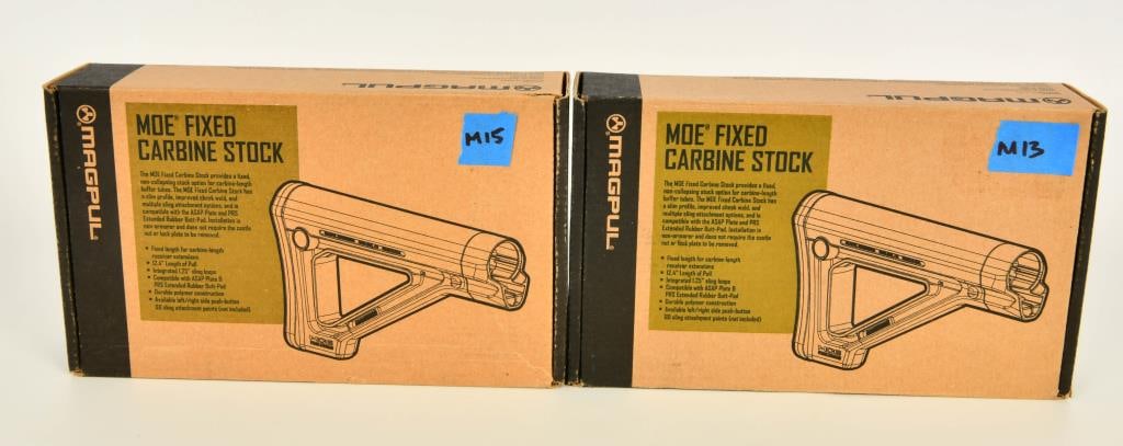 2 NIB Magpul MOE Fixed Carbine Buttstocks: The Magpul MOE (Magpul original equipment) Fixed Carbine stock was designed to provide you with a fixed stock option without having to replace your carbine receiver extension (carbine buffer tube) wit