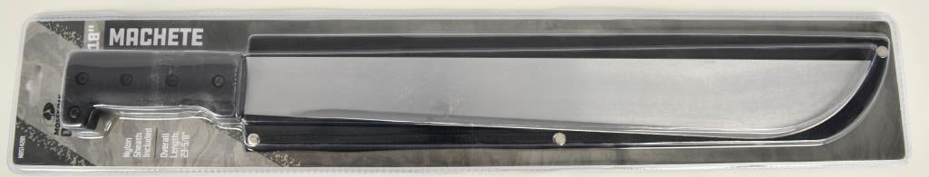 NIP Mossy Oak Outfitters 18in Machete with Sheath: Machetes are one of the more useful edged tools in the world. They have cleared brush, and blazed trails, have chopped wood, made shelters, harvested crops, prepared meals, hunted and protected. Detai