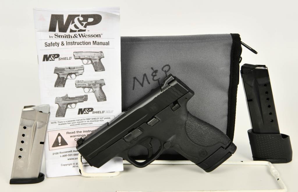 Smith & Wesson M&P-9 Shield Semi Auto 9MM: Introducing the Smith & Wesson M&P 9 Shield, a semi auto pistol chambered in 9mm. This firearm comes with Three single stack magazines and overall appears to be in great condition, making it an excell