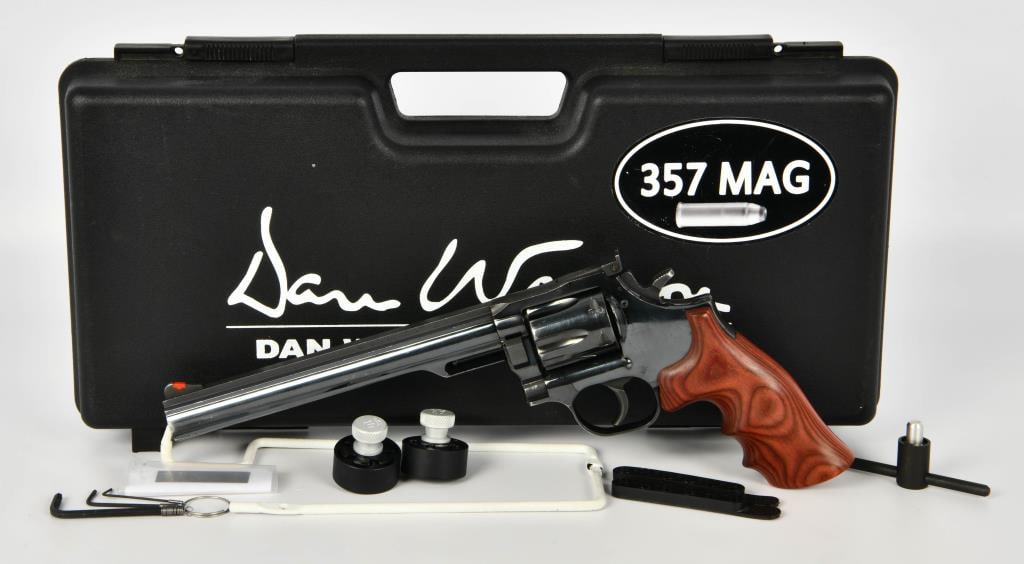 Dan Wesson Double Action Revolver .357 Magnum: Up Next We Have a Dan Wesson Double Action Revolver Chambered in .357 Magnum, Boasting the 8" Barrel, Rosewood Finger Groove Grips, Smooth Wide Trigger, and Comes WIth The Barrel Change Tool, and a Co