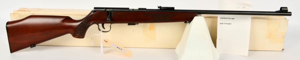 Boxed Unfired Voere Model 2108 Target Rifle .22 LR: Up Next We Have a Boxed and Unfired Voere Model 2108 Target Rifle Chambered in .22 LR with a 21" barrel, Hooded Front Sight, and Paperwork. There are Three of Them in This Months Auction.