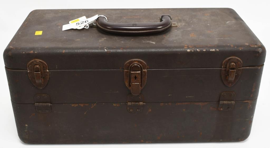 Vintage Fishing Tackle Box w/ Vintage Lures: Various Collectible Wooden Fishing lures. Various other Fishing Lures and equipment