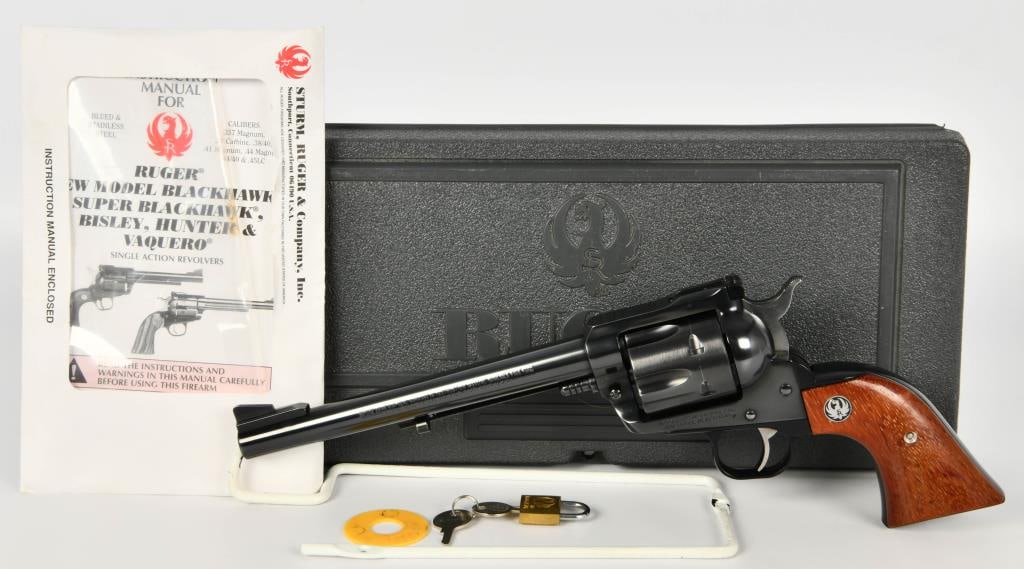 Mint Ruger New Model Blackhawk .30 Carbine: Up Next We Have a Mint Ruger New Model Blackhawk Chambered in .30 Carbine, Equipped With a 7.5" Barrel, Blued Revolver, 6 Round Cylinder, While retaining the solid frame, feel, and comfortable grip of
