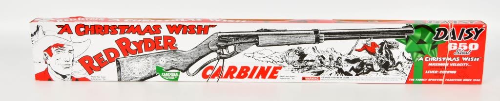 New in the Box Daisy Red Ryder Carbine BB Gun: Christmas Edition 650 Shot 350 FPS .177 Caliber BB Gun Lever Cocking Spring Air