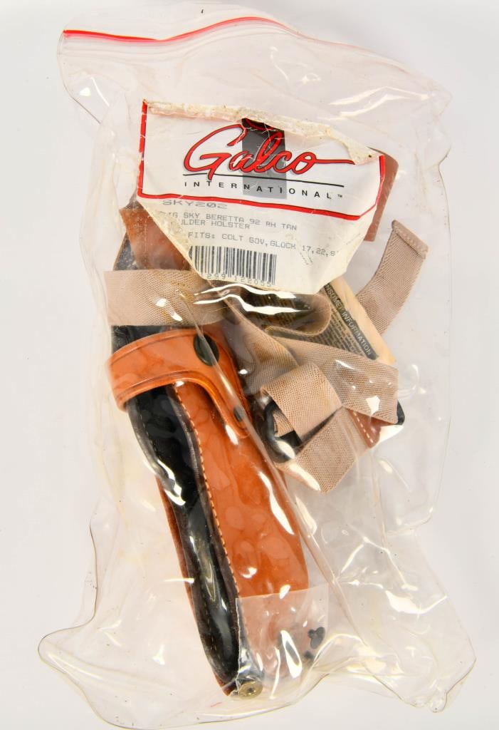 New Galco Big Sky Beretta 92 Tan Leather Holster: Right Handed Fits Colt GOV, Glock 17,22 Sig P226 Tan Color Shoulder Strap Holster Brand New in the Package