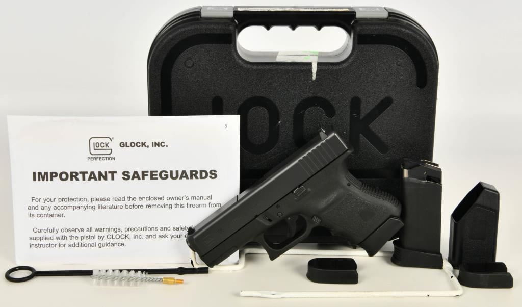 Glock 36 Compact Semi Auto Pistol .45 ACP: Introducing the Glock 36 Semi Auto Pistol, a robust and reliable firearm chambered in .45 ACP, now available for auction. This offering includes Two single stack 6-round magazines, providing a practic
