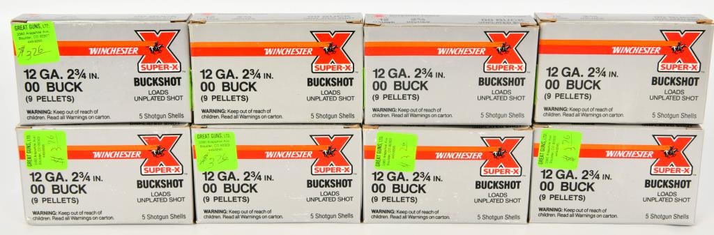 40 Rounds of Winchester 12 Ga 00 Buckshots: Super-X 2 3/4" 00 Buck Shotshells