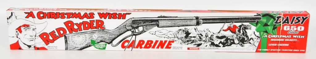 New in the Box Daisy Red Ryder Carbine BB Gun: Christmas Edition 650 Shot 350 FPS .177 Caliber BB Gun Lever Cocking Spring Air