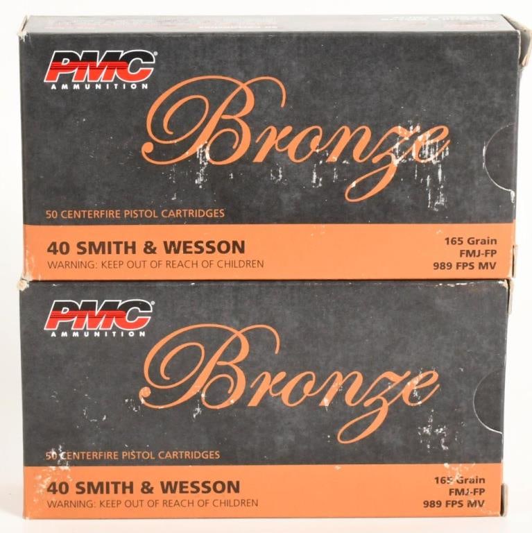 100 Rounds Of PMC Bronze 40 S&W Ammunition: 165 Grain Full Metal jacket Flat Point Ammunition