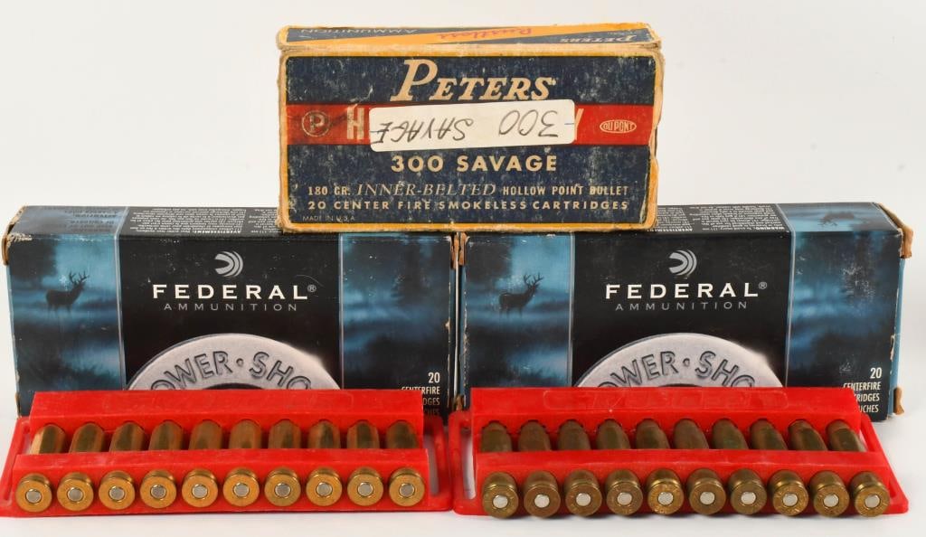 60 Rounds of .300 Savage Ammo & 20 Brass Casings: Here We Have 60 Rounds of .300 Savage Ammo & 20 Brass Casings.